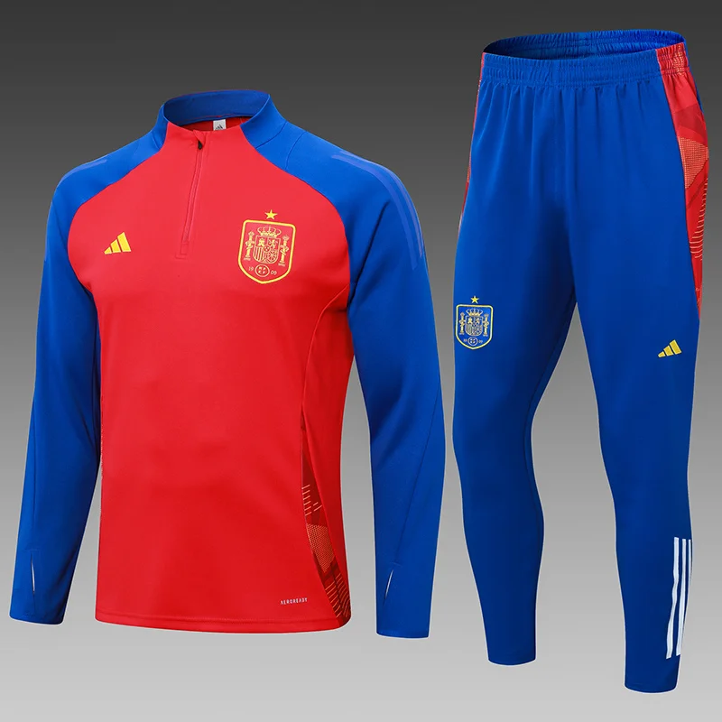 2024-2025 西班牙半拉训练服红色足球球衣套装