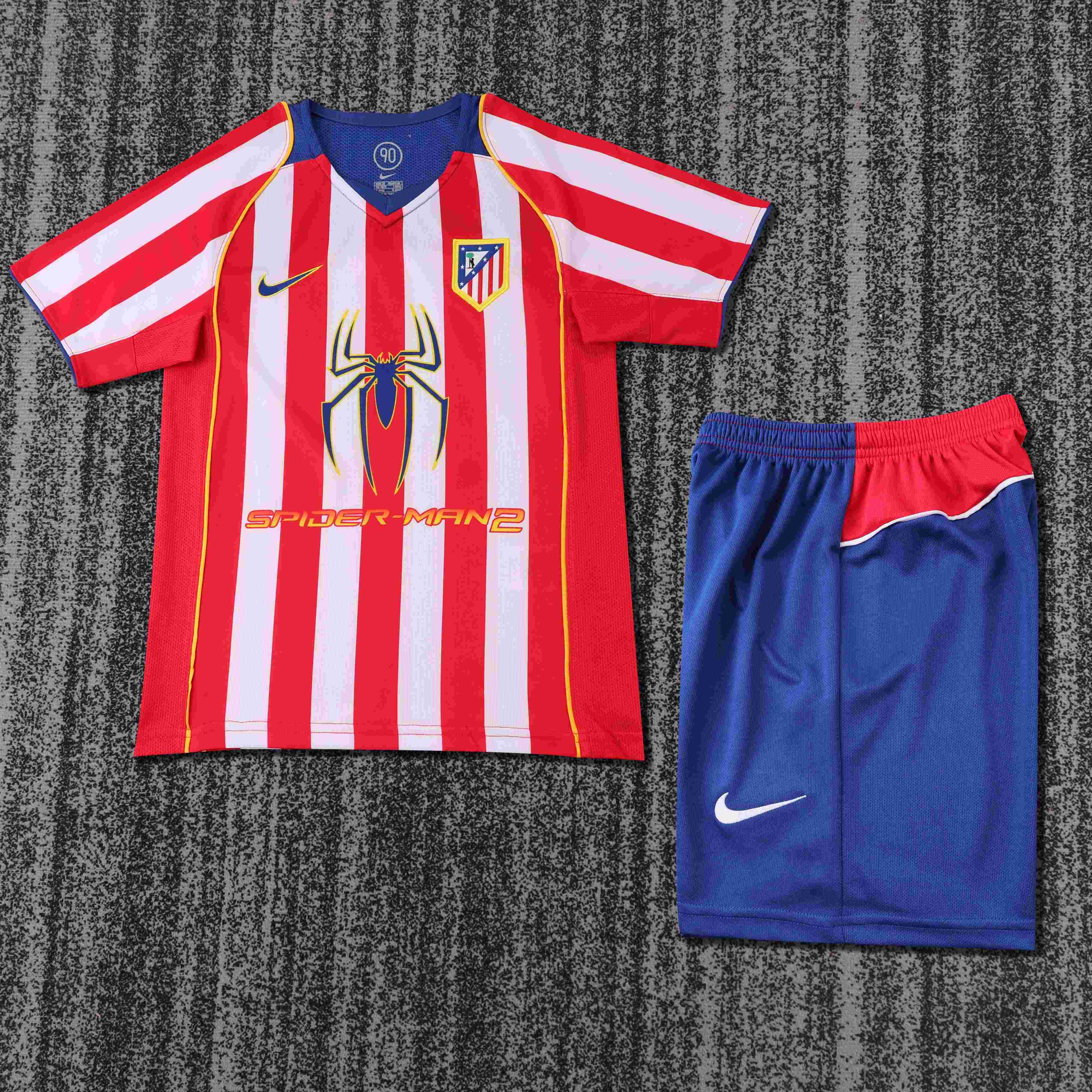 2004-2005 Retro Atletico Madrid Home Football Jersey AAA fan-grade Kids Size