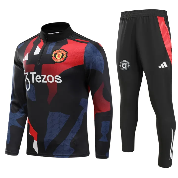 2024/2025 Manchester United Half-Pull Training Suit Red blue and black print Football Shirt AAA fan-grade Set