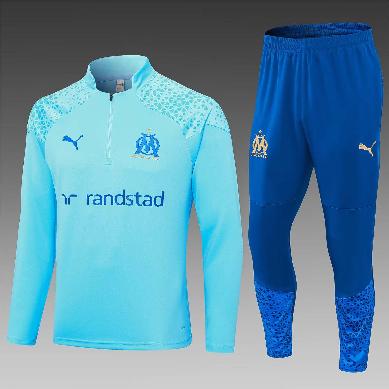2023/2024 Olympique de Marseille Tenue d'Entraînement Mi-Tirage Bleu Clair
