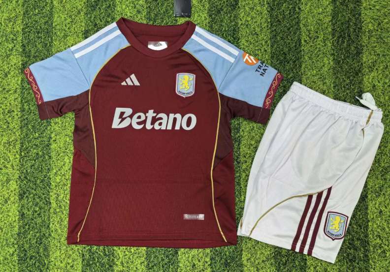 2025/2026 Aston Villa Home Football Jersey Shirt AAA fan-grade Kids Size