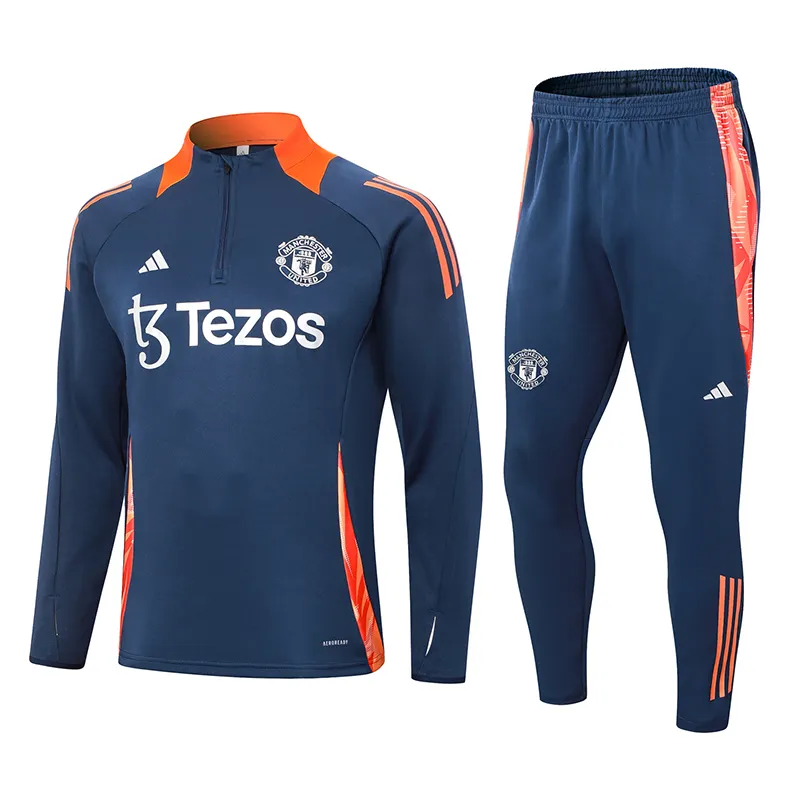2024/2025 Manchester United Half-Pull Training Suit Royal Blue Football Shirt AAA fan-grade Set