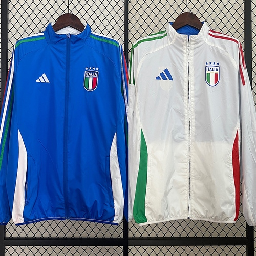 2024 Italy Reversible Windbreaker (White-Blue)Soccer Jersey AAA fan-grade