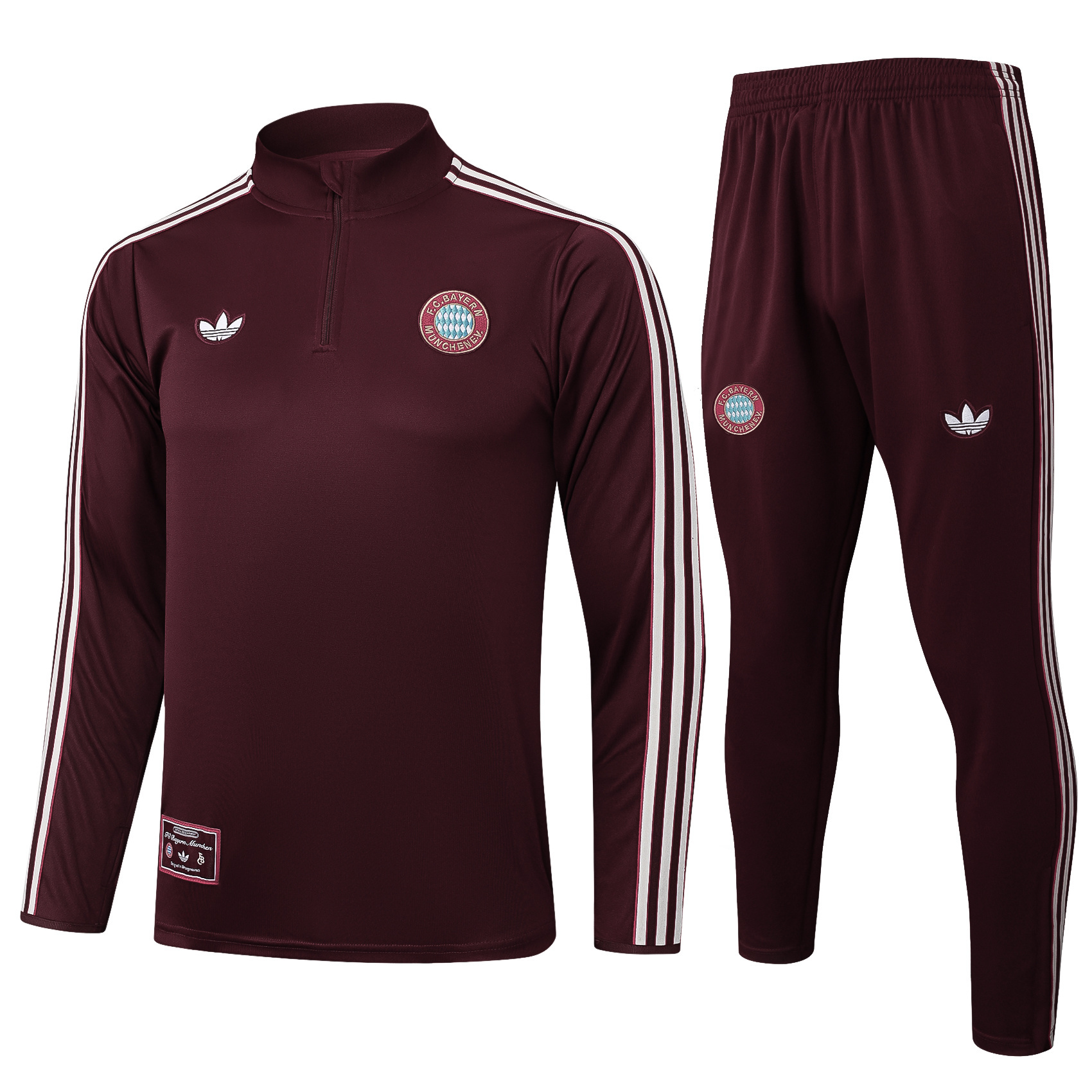 2025/2026 Bayern Munich Half-Pull Training Suit Dark Red Retro Style Football Shirt AAA fan-grade Set