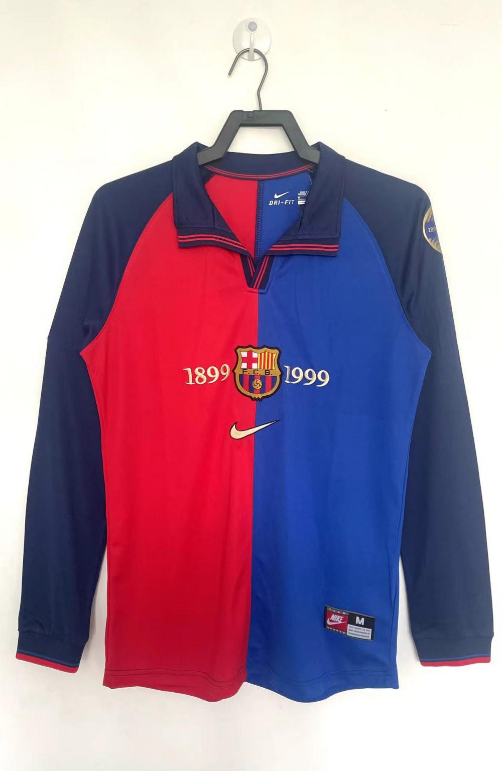 1999/2000 Retro Barcelona Heim 100. Jubiläumsausgabe Fußballtrikot Langarm Thailand-Qualität