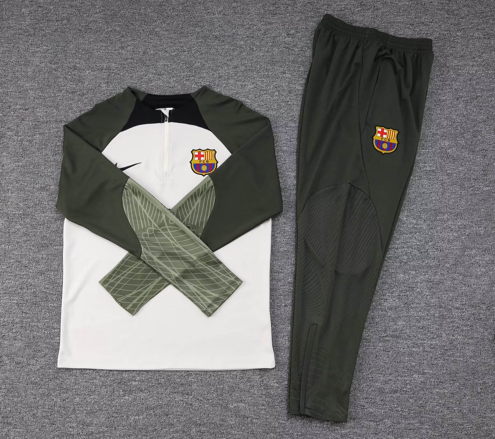 2023/2024 Barcelona Halb-Reißverschluss Trainingsanzug Grau Trikot Set — view 7