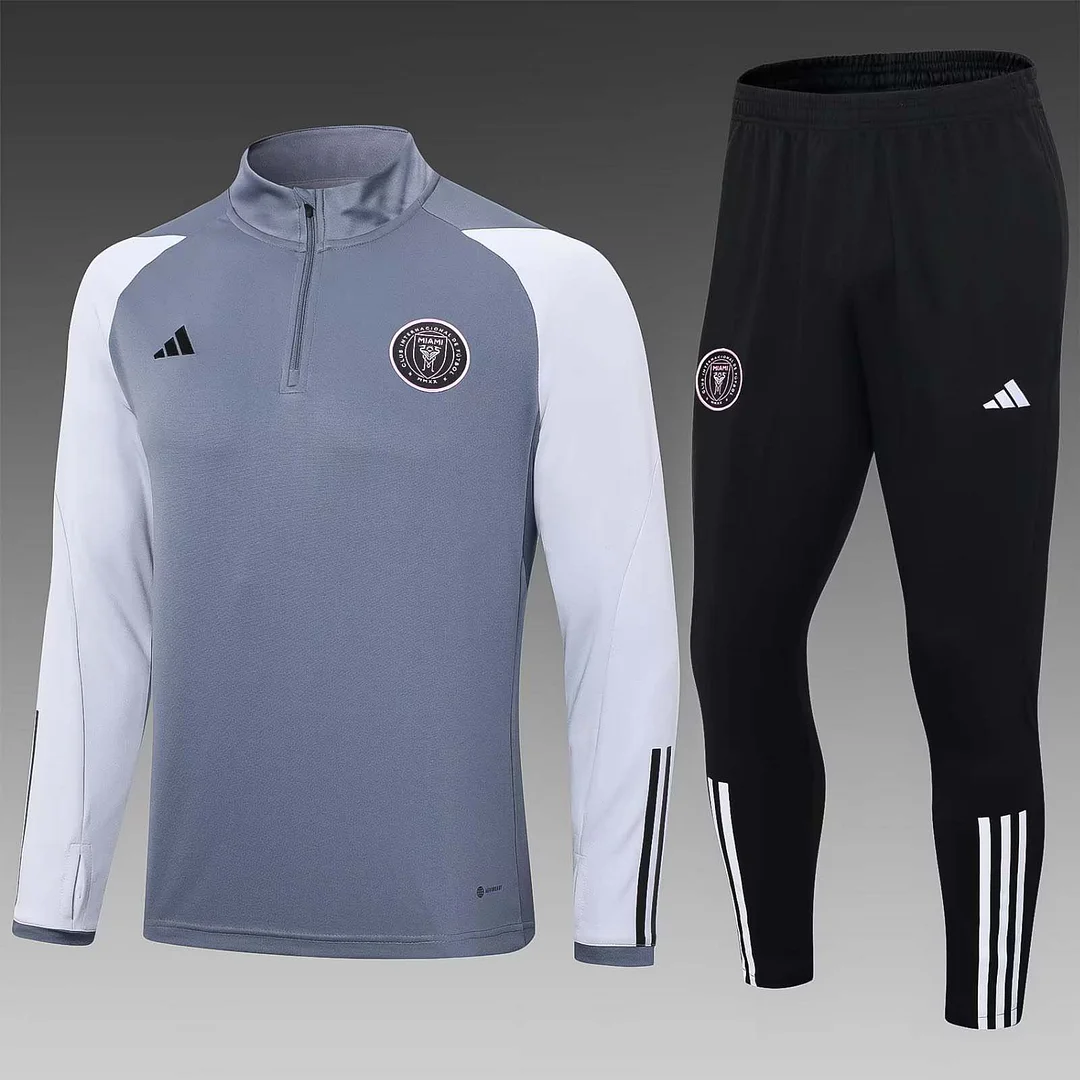 Ensemble de survêtement d'entraînement demi-tire Inter Miami Gris 2023/2024 Qualité Thaï