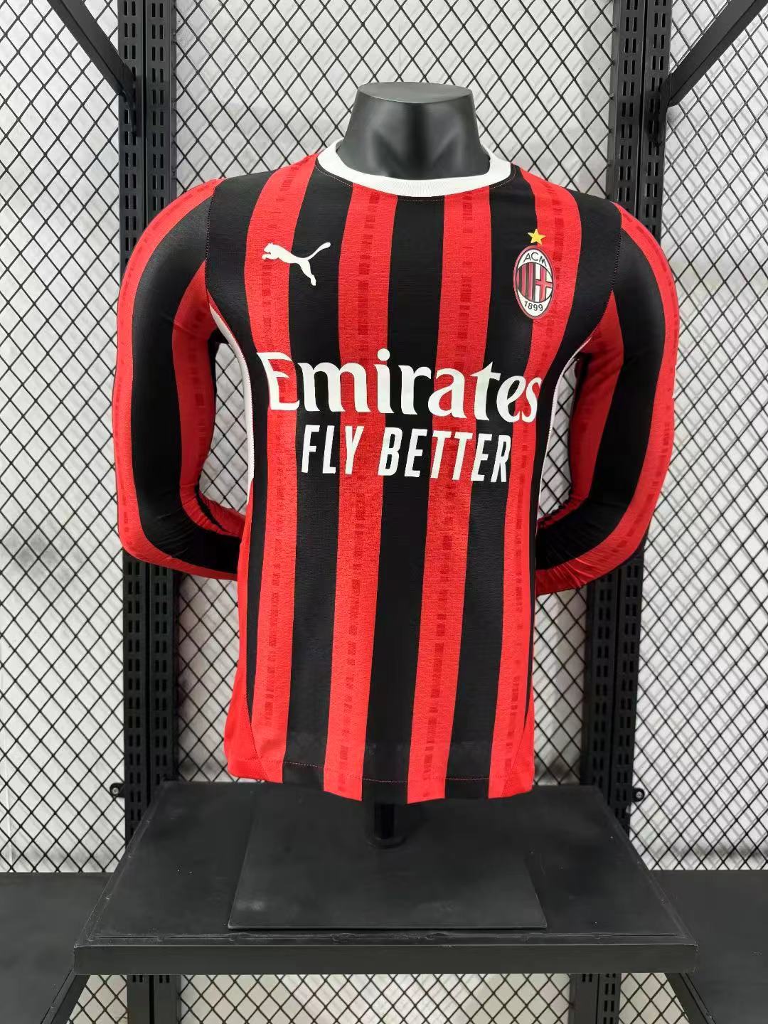 2024/2025 Player Version AC Milan Home Long Sleeve Football Shirt AAA fan-grade
