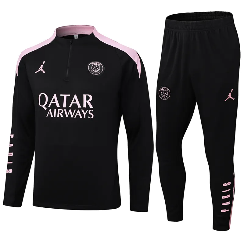 2024/2025 PSG Paris Saint-Germain Halb-Reißverschluss Trainingsanzug Schwarz mit Pink Set