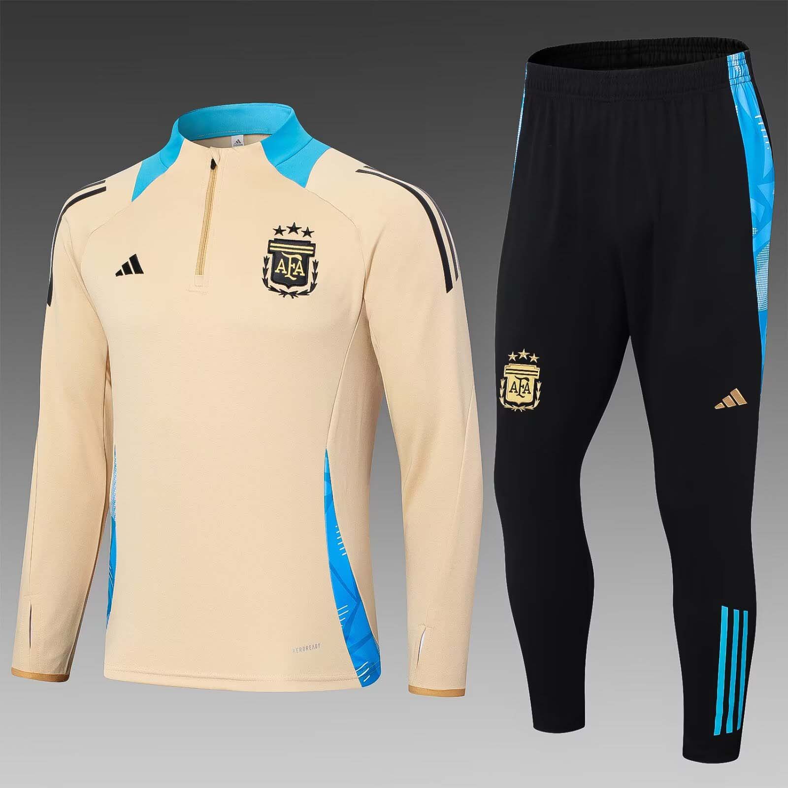 2024 Argentina Half-Pull Training Suit Khaki Football Shirt AAA fan-grade Set