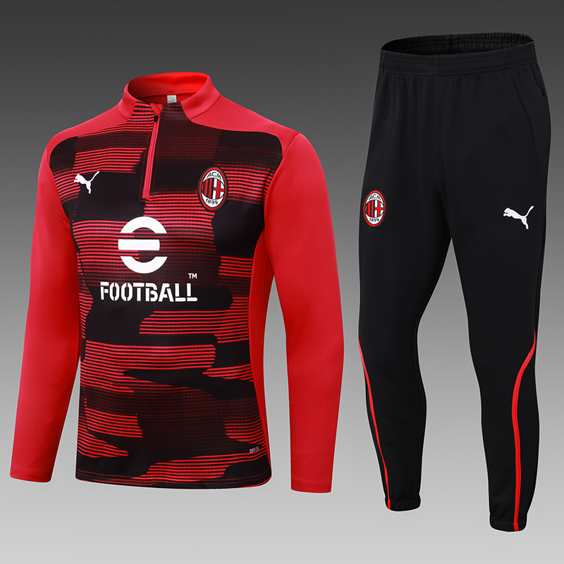 2024/2025 AC Milan Half-Pull Training Suit Red-Black Football Shirt AAA fan-grade Set