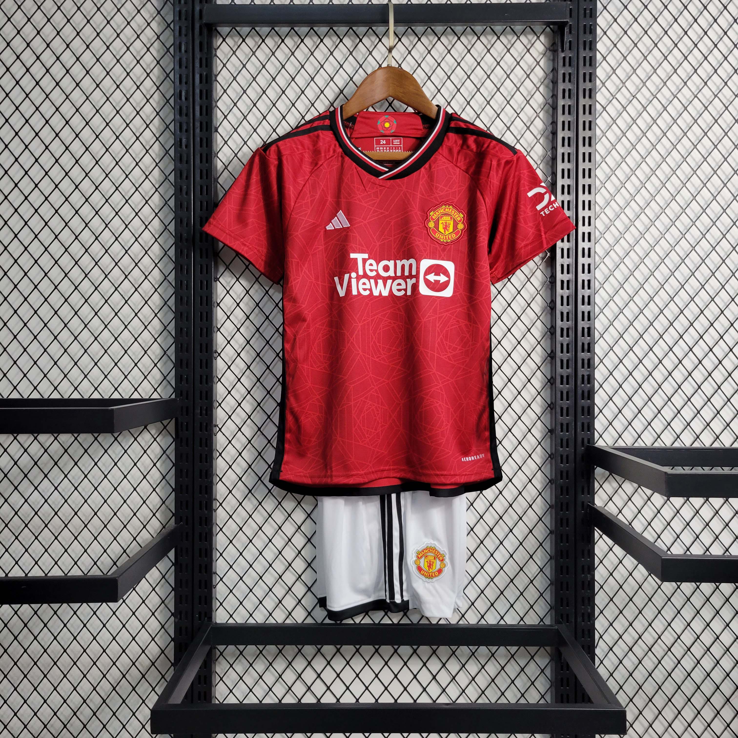 2023/2024 Manchester United Home Football Shirt AAA fan-grade Kids Size