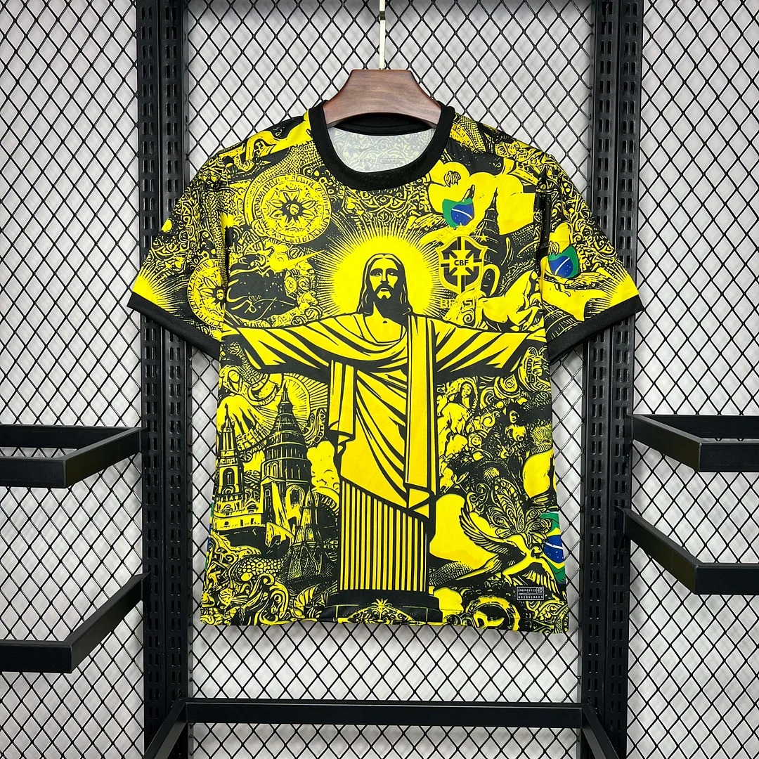 2024 Brazil Special Edition Jesus Yellow Gray Soccer Jersey