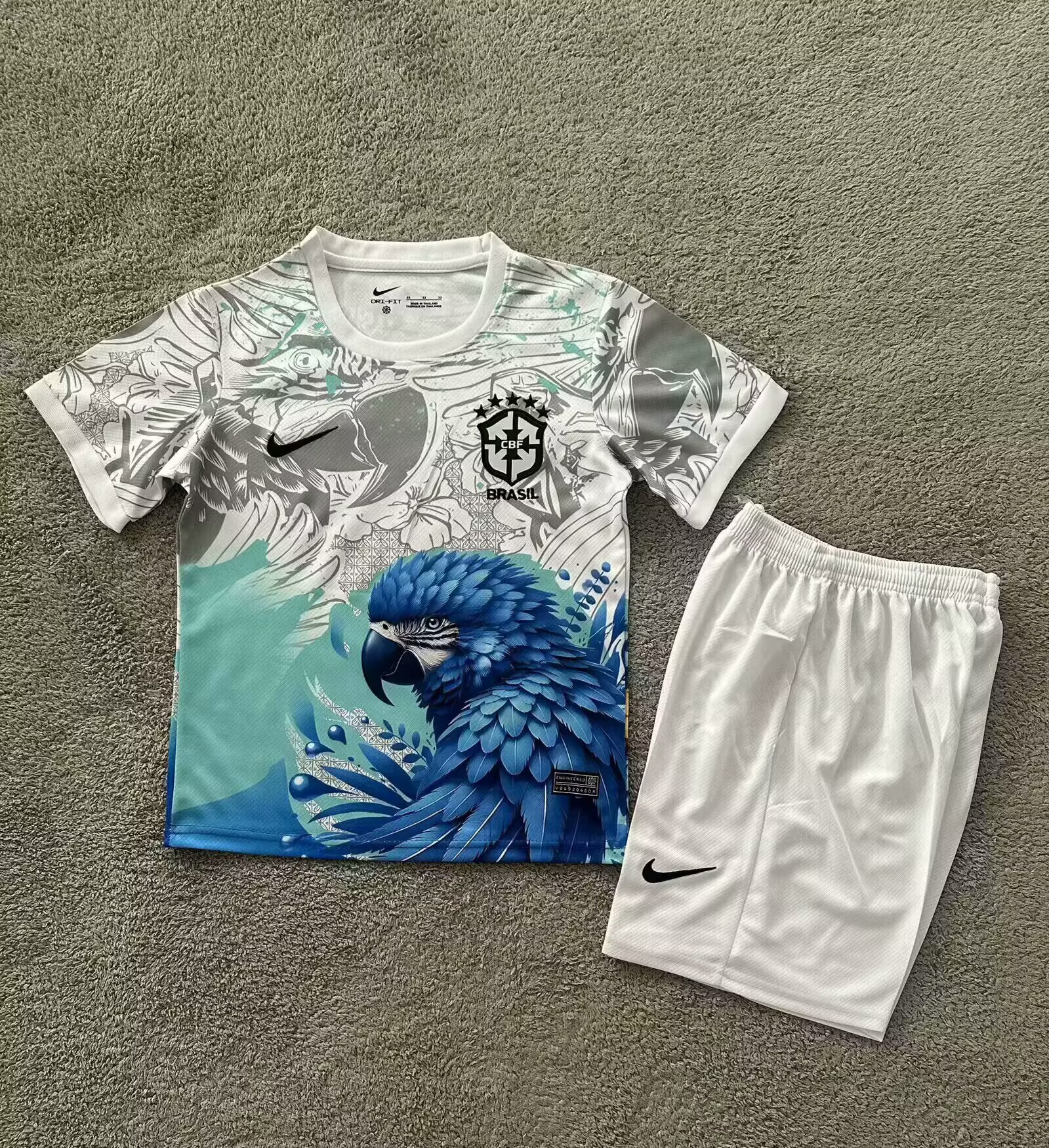 2025/2026 Brazil Special Edition White Blue Bird Football Shirt AAA fan-grade Kids Size
