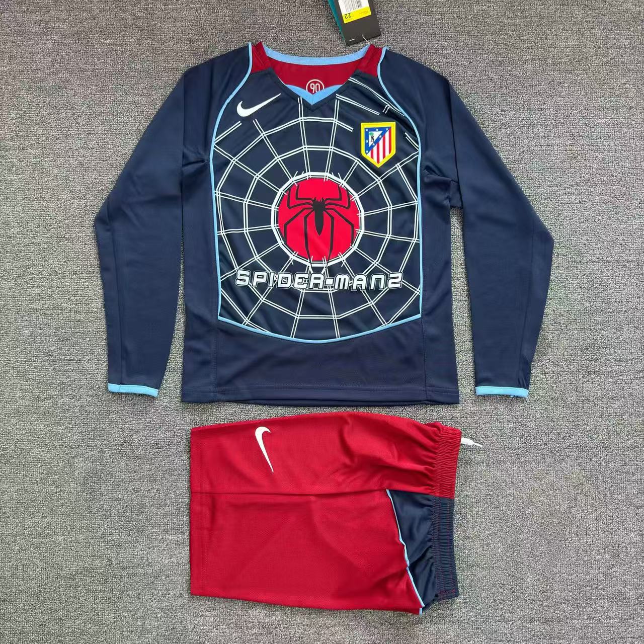2004-2005 Retro Long Sleeve Atletico Madrid Away Football Jersey AAA fan-grade Kids Size