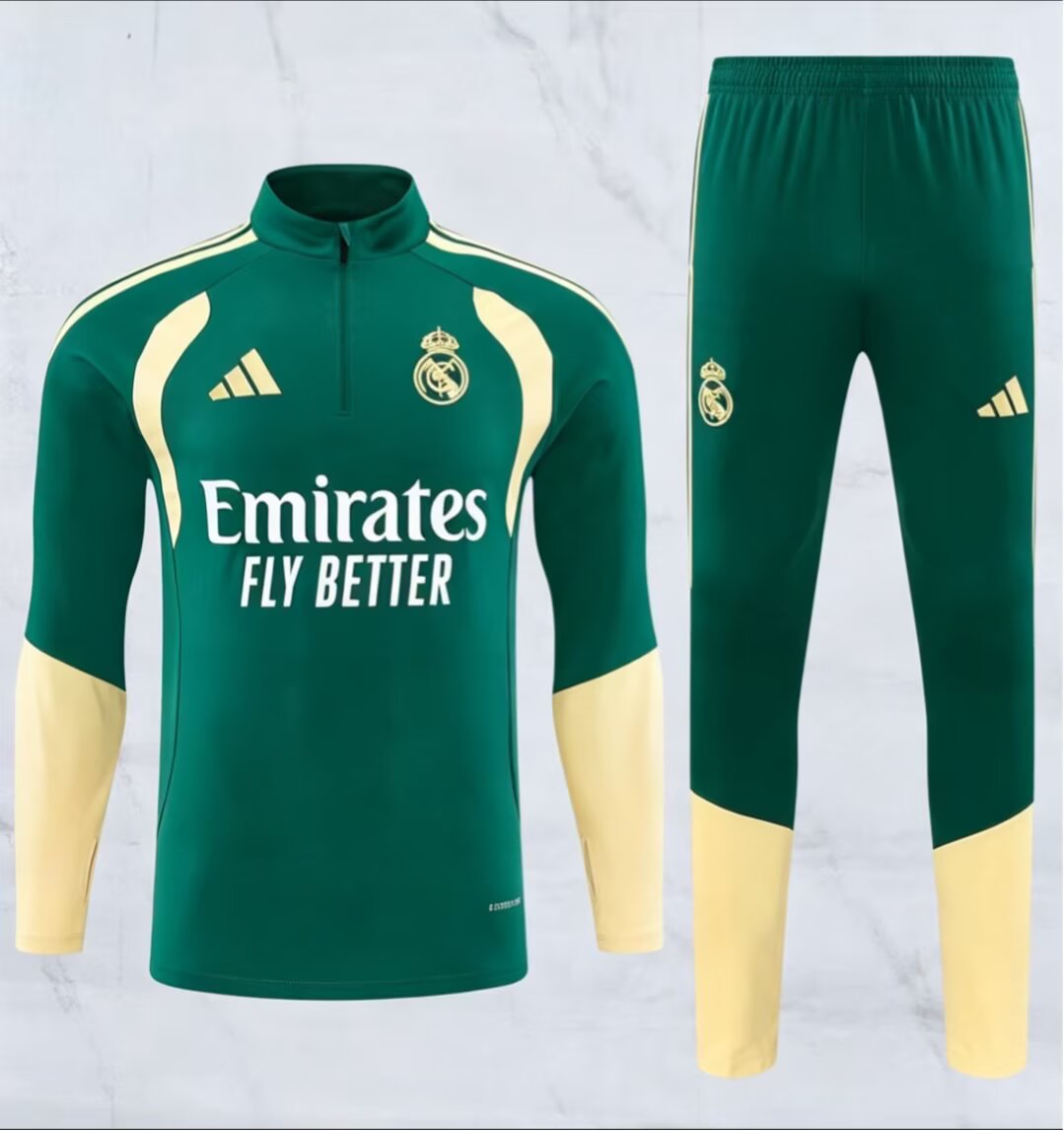2026/2027 Real Madrid Half-Pull Training Suit Green Football Jersey 1:1 Thai Quality