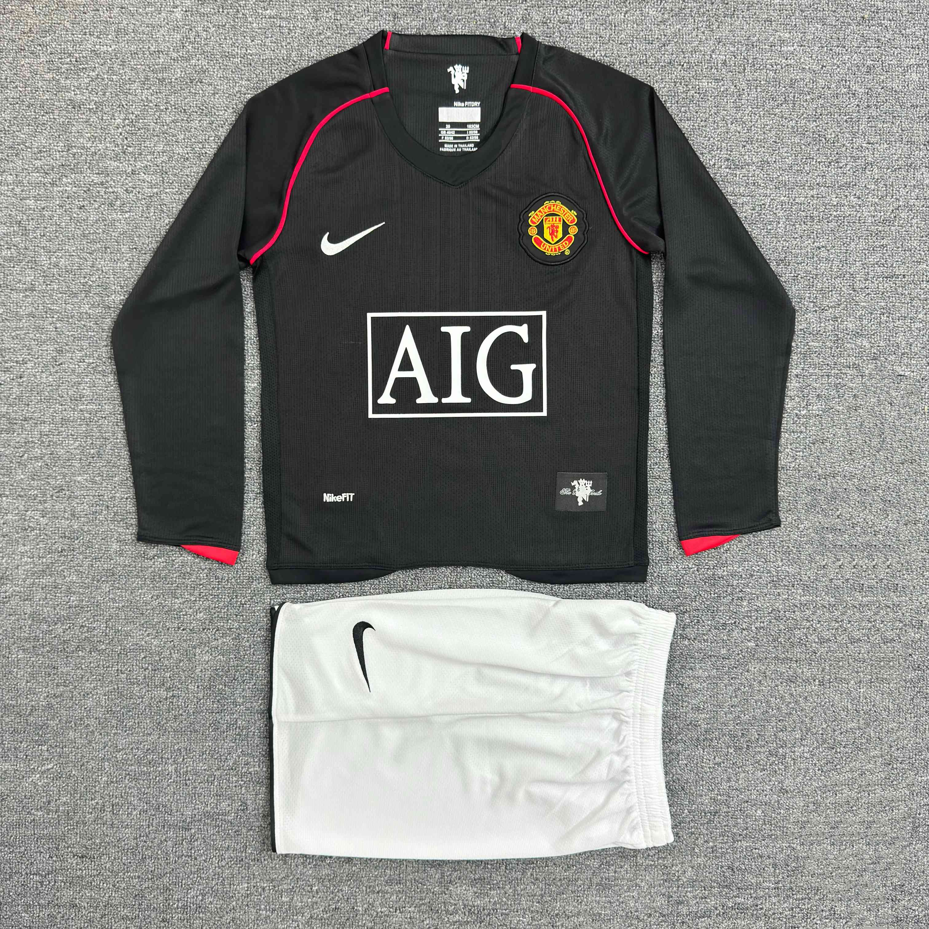 2007/2008 Retro Long Sleeve Manchester United Third Away Football Shirt AAA fan-grade Kids Size