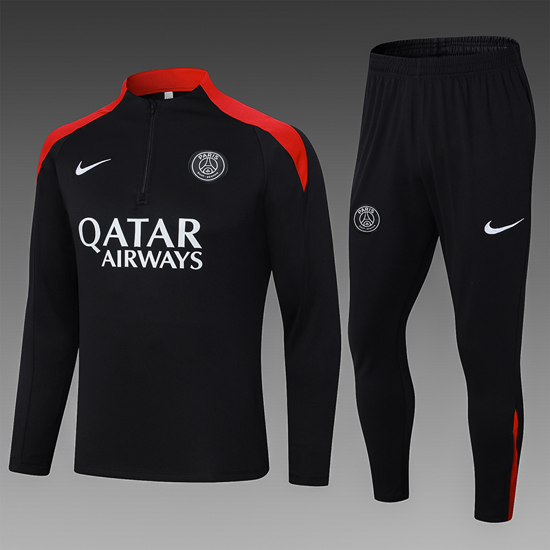 2024/2025 PSG Paris Saint-Germain Halb-Reißverschluss Trainingsanzug Schwarz Set