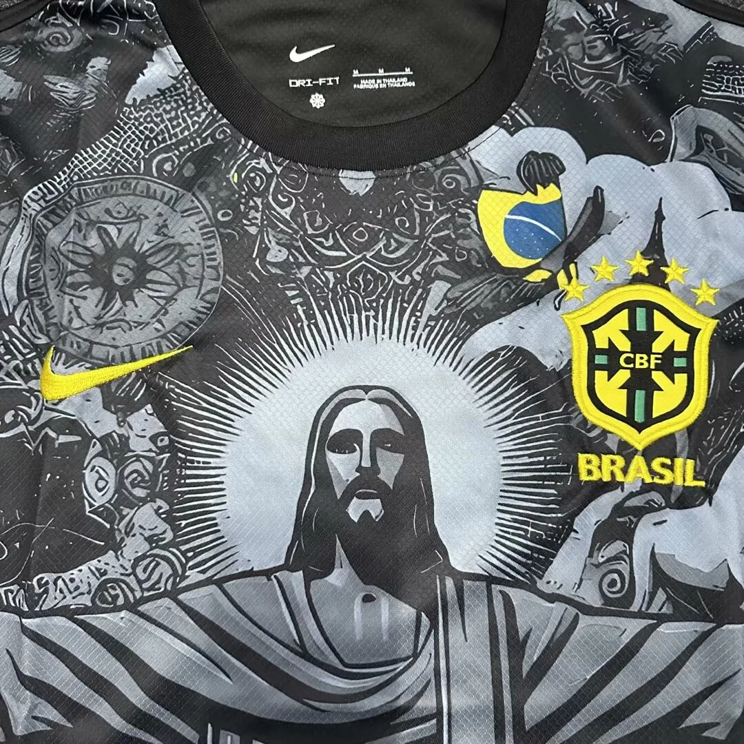 2024 Brazil Special Edition Jesus Black Gray Soccer Jersey — view 4
