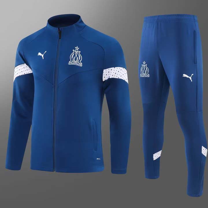 2023/2024 Olympique de Marseille Veste à Fermeture Longue Bleu Foncé