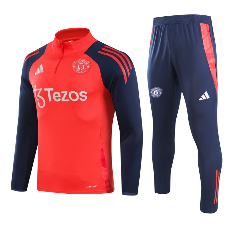 2024/2025 Manchester United Half-Pull Training Suit Red Blue Football Shirt AAA fan-grade Set