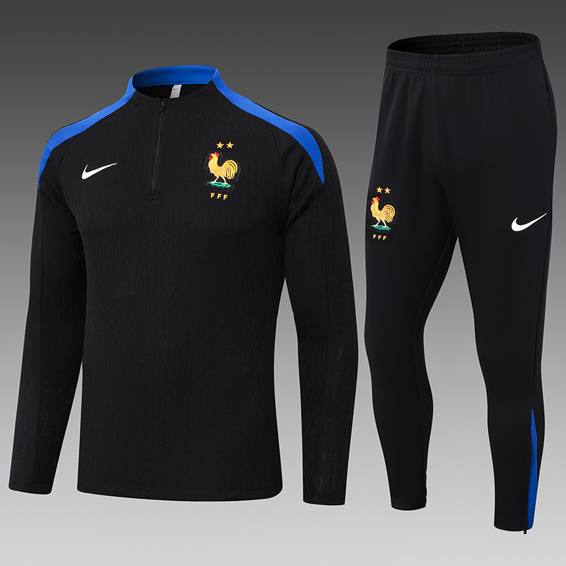 2024-2025 France Half-Pull Training Suit Black Football Shirt Set