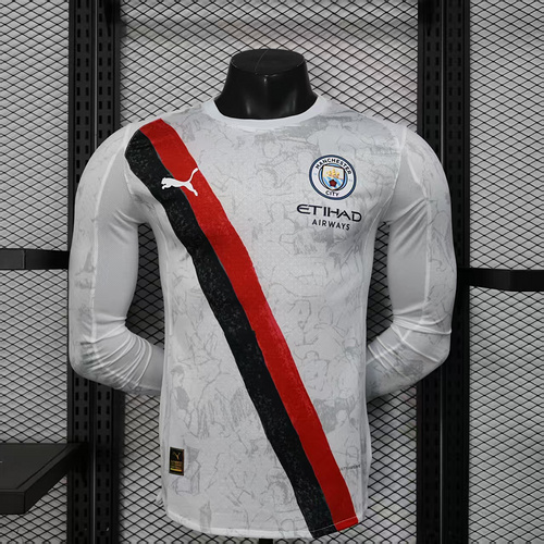 2025/2026 Long Sleeve Player Version Manchester City KidSuper Joint Edition White Football Shirt AAA fan-grade