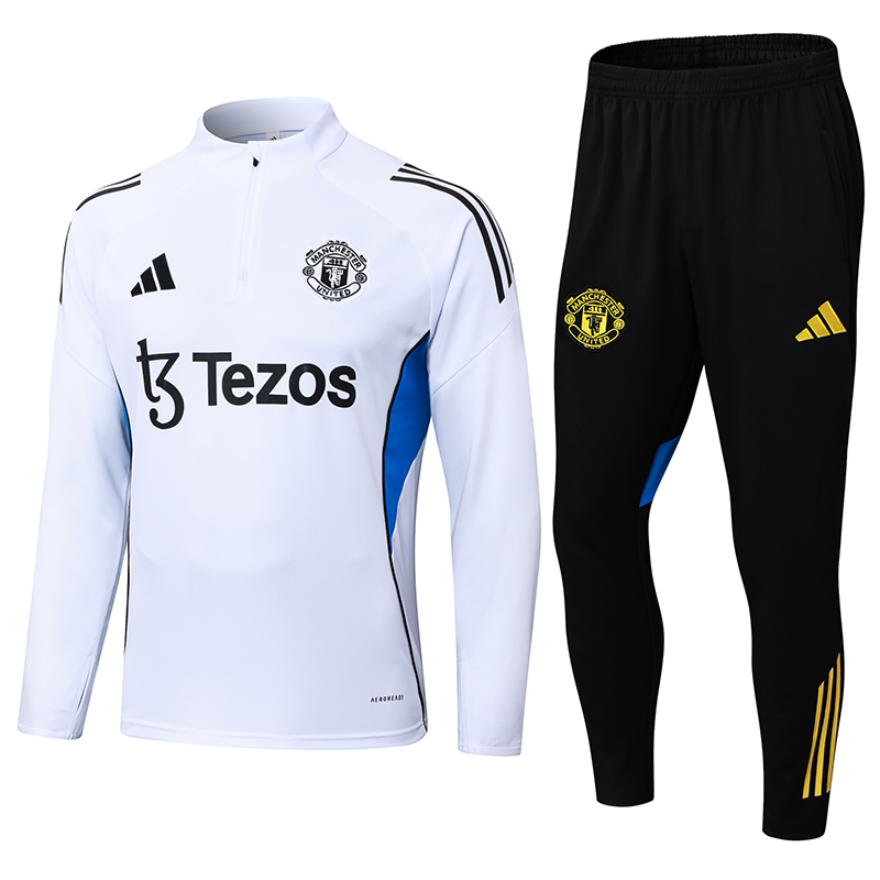 2025/2026 Manchester United Half-Pull Training Suit White Football Shirt AAA fan-grade Set