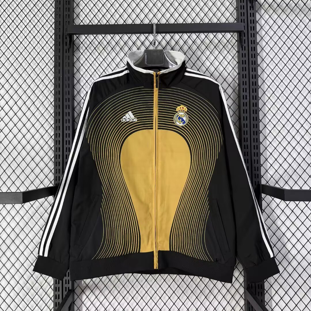 2026/2027 Real Madrid Windbreaker Black Yellow Football Jersey 1:1 Thai Quality