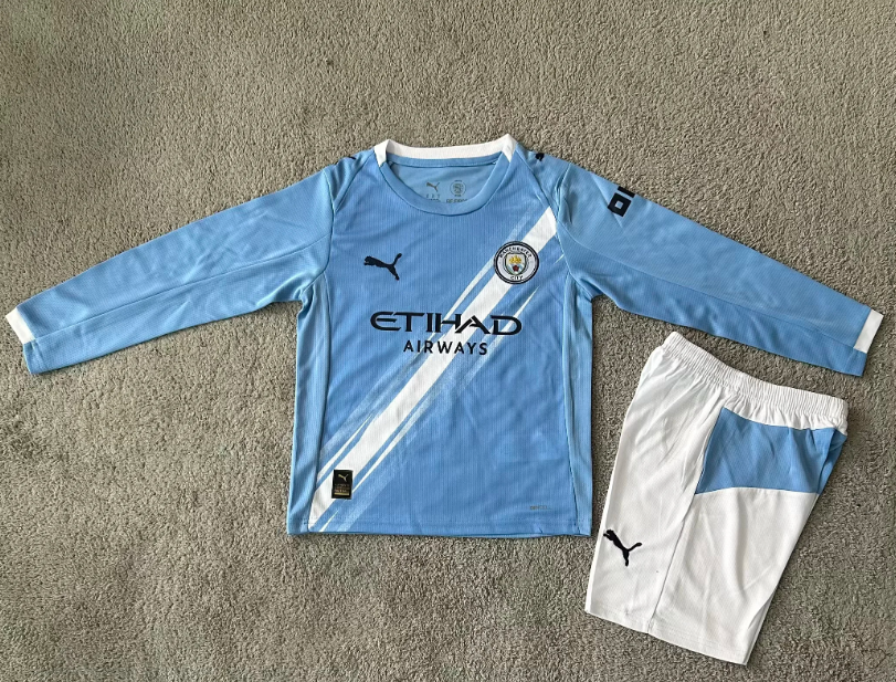 2025/2026 Long Sleeve Manchester City Home 01 Football Jersey AAA fan-grade Kids Size