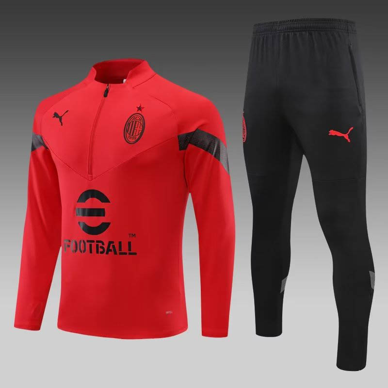 2022/2023 AC Milan Half-Pull Training Suit Red Soccer Jersey AAA fan-grade Set