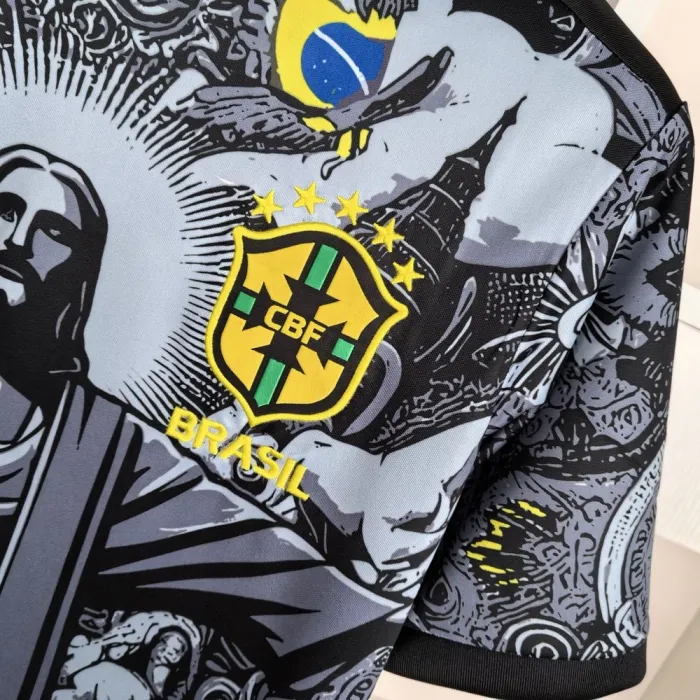 2024 Brazil Special Edition Jesus Black Gray Soccer Jersey — view 5