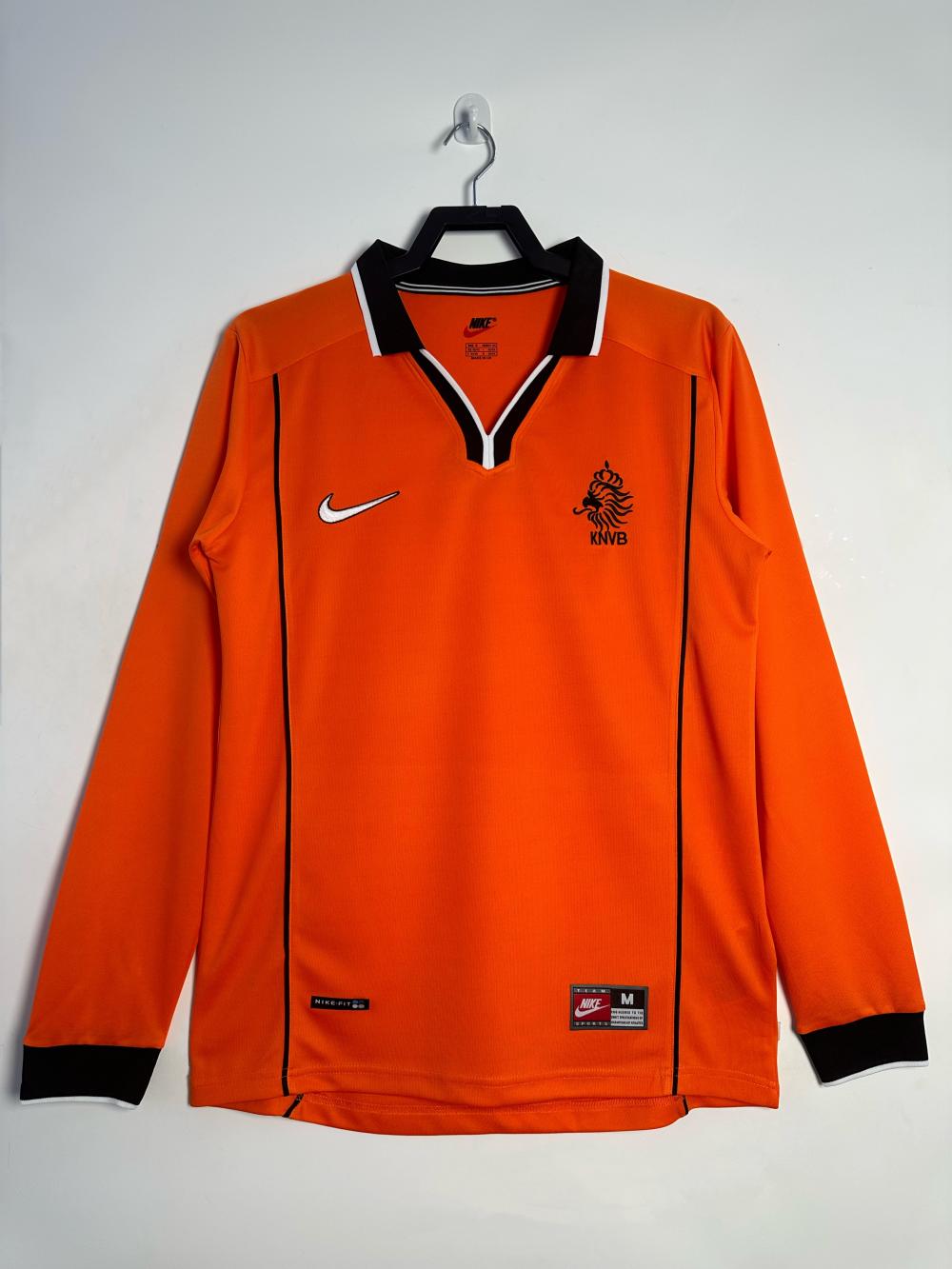 Camiseta Retro de Manga Larga Países Bajos Local 1998 Calidad Tailandesa