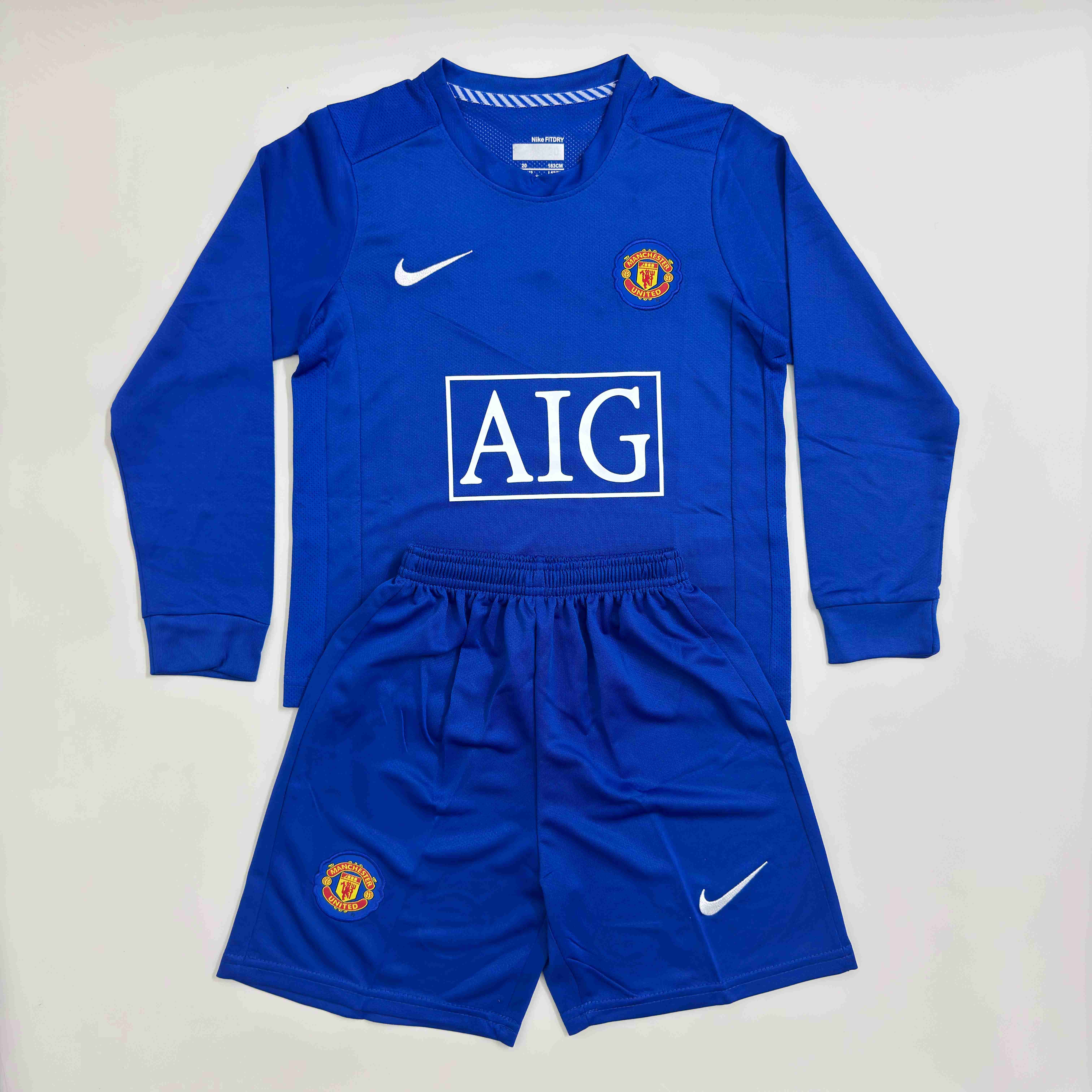 2008/2009 Retro Long Sleeve Manchester United Third Away Football Shirt AAA fan-grade Kids Size