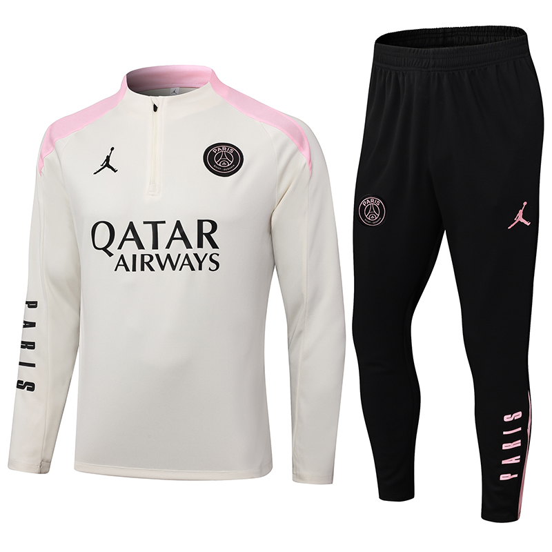 2024/2025 PSG Paris Saint-Germain Halb-Reißverschluss Trainingsanzug Beige mit Pink Set