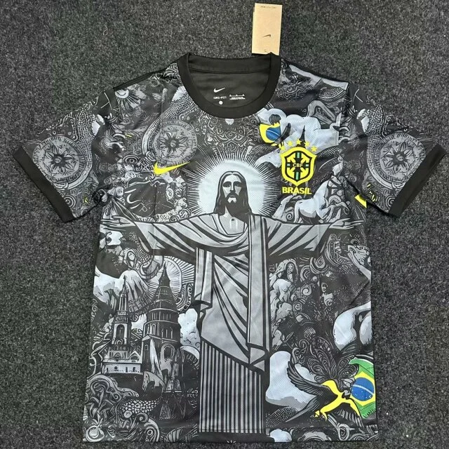 2024 Brazil Special Edition Jesus Black Gray Soccer Jersey — view 6