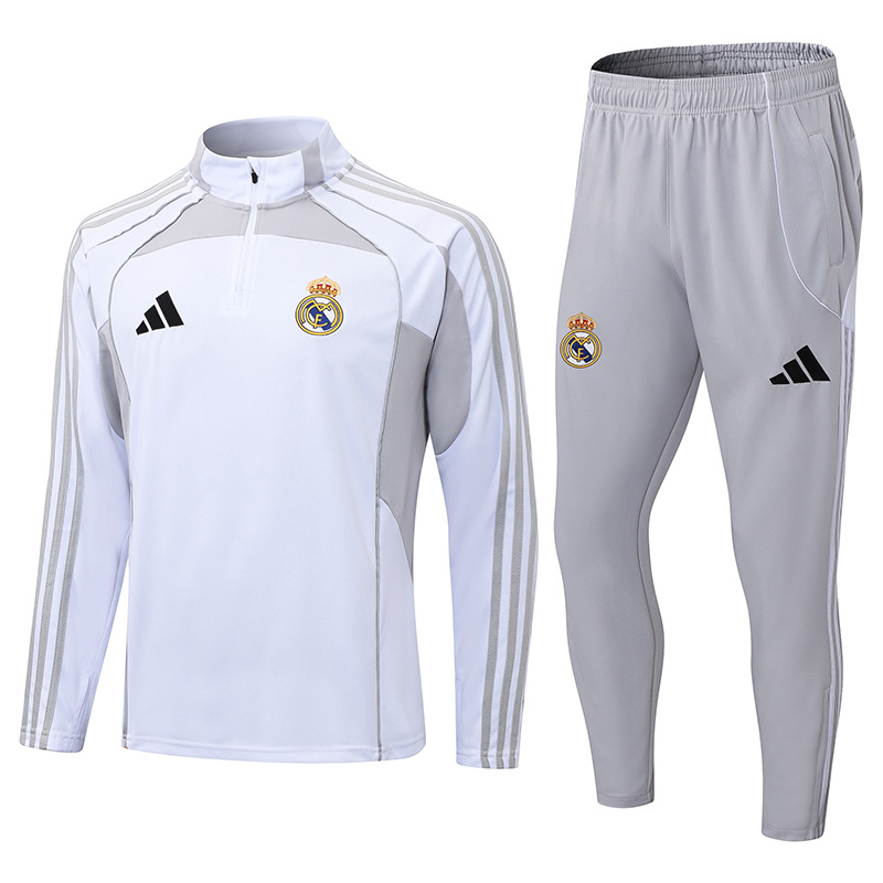 2025-2026 Real Madrid White Grey Half-Pull Training Suit Football Shirt AAA fan-grade Set