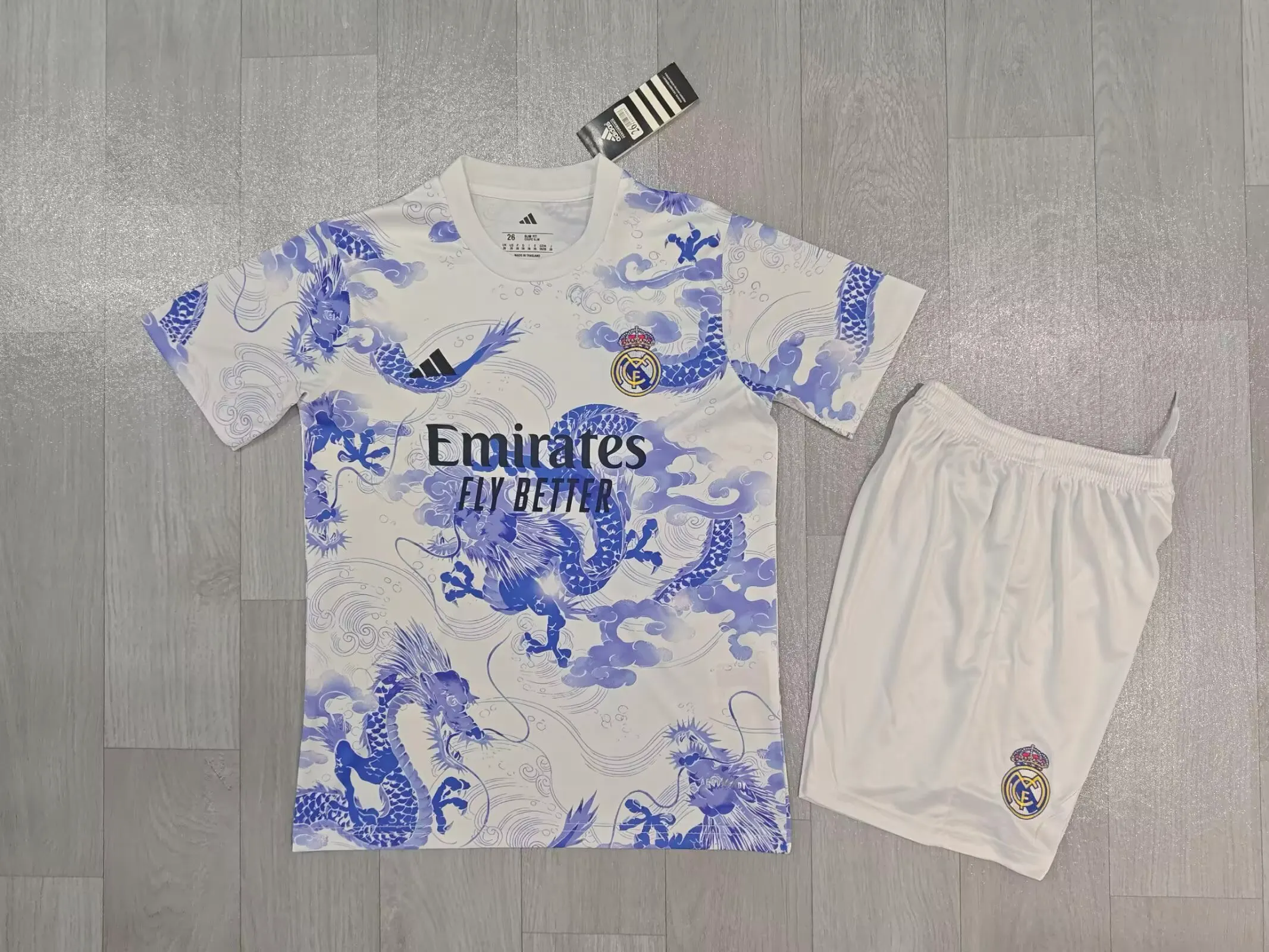 2025/2026 Real Madrid Chinese dragon blue and white Football Jersey AAA fan-grade Kids Size