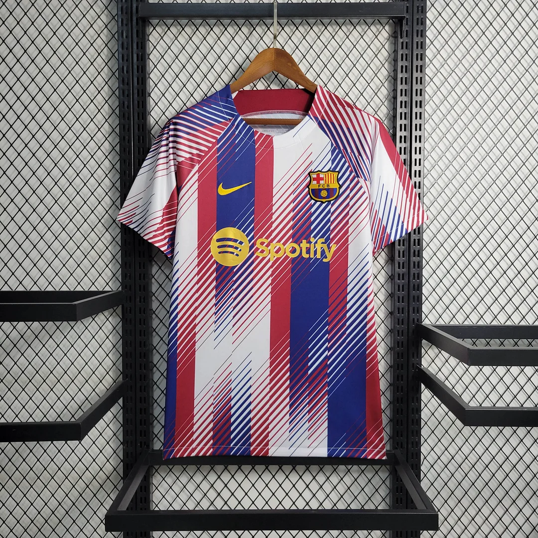 2023/2024 Barcelona Training Wear Red White Blue Jersey — main view