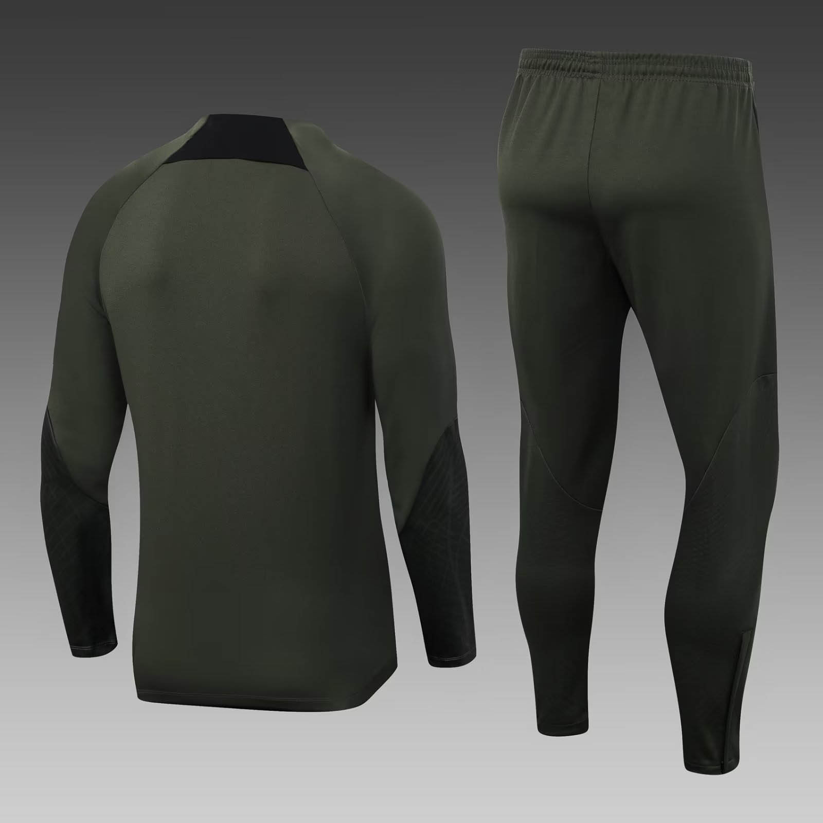 2023/2024 Barcelona Halb-Reißverschluss Trainingsanzug Armeegrün Trikot Set — view 2