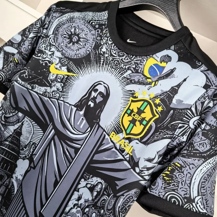 2024 Brazil Special Edition Jesus Black Gray Soccer Jersey — view 3