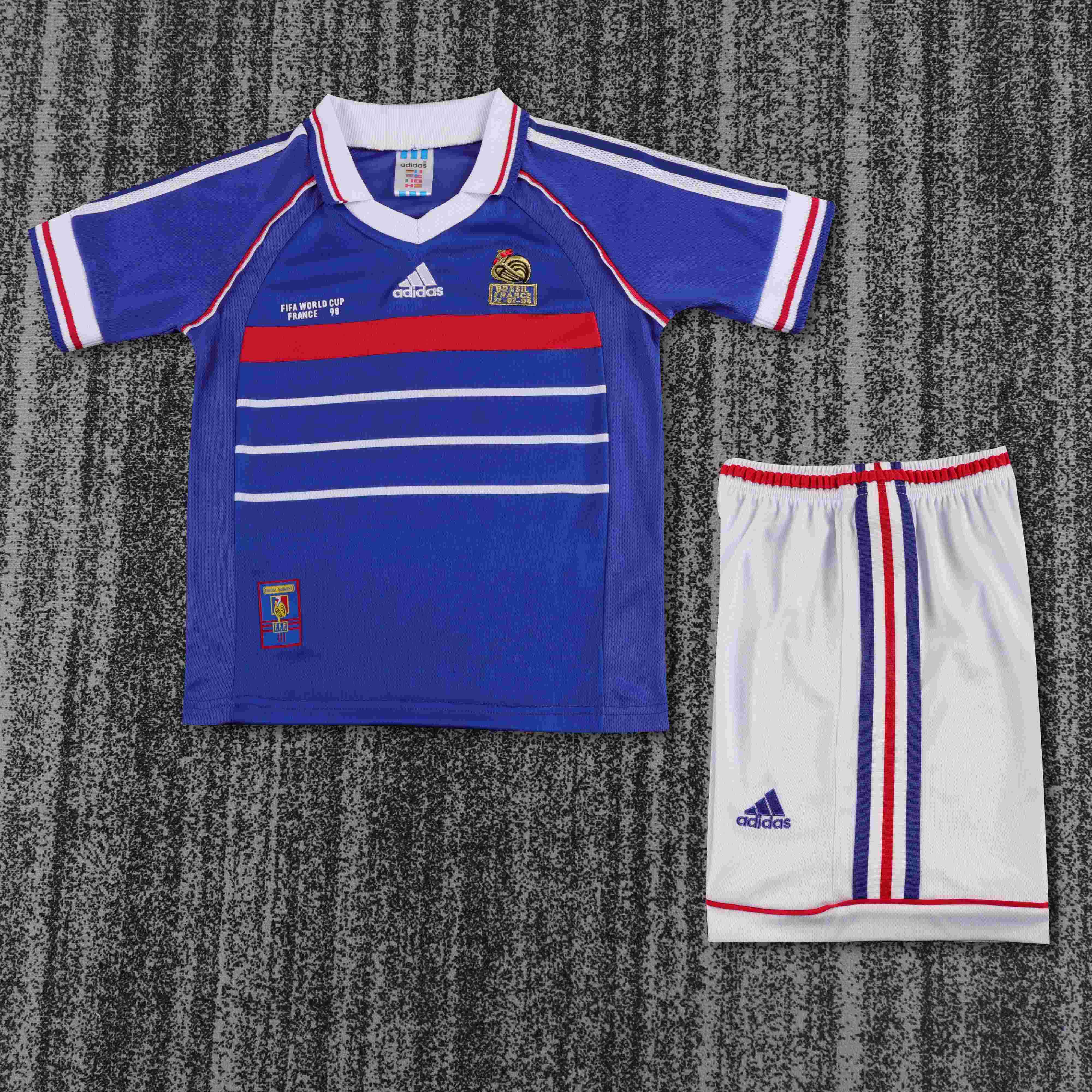 1998 Retro France Home Football Shirt 1:1 Thai Quality Kids Size