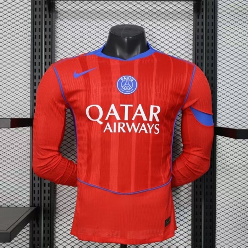 2025/2026 Long Sleeve Player Version Paris Saint-Germain Third away Red Football Shirt AAA fan-grade