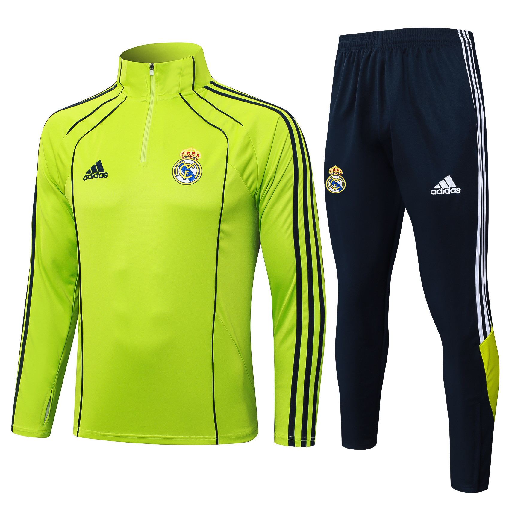 2025/2026 Real Madrid Grass Green Retro Version Half-Pull Training Suit Football Shirt AAA fan-grade Set