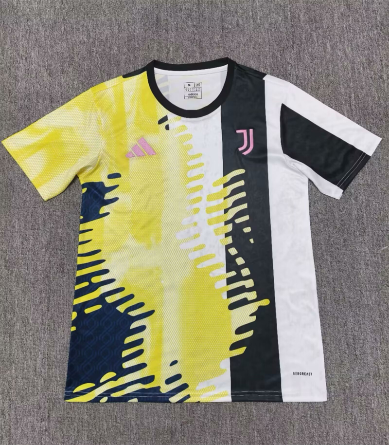 2024/2025 Tenue Pré-Match Entraînement Jaune Juventus Maillot de Foot Qualité Thaï
