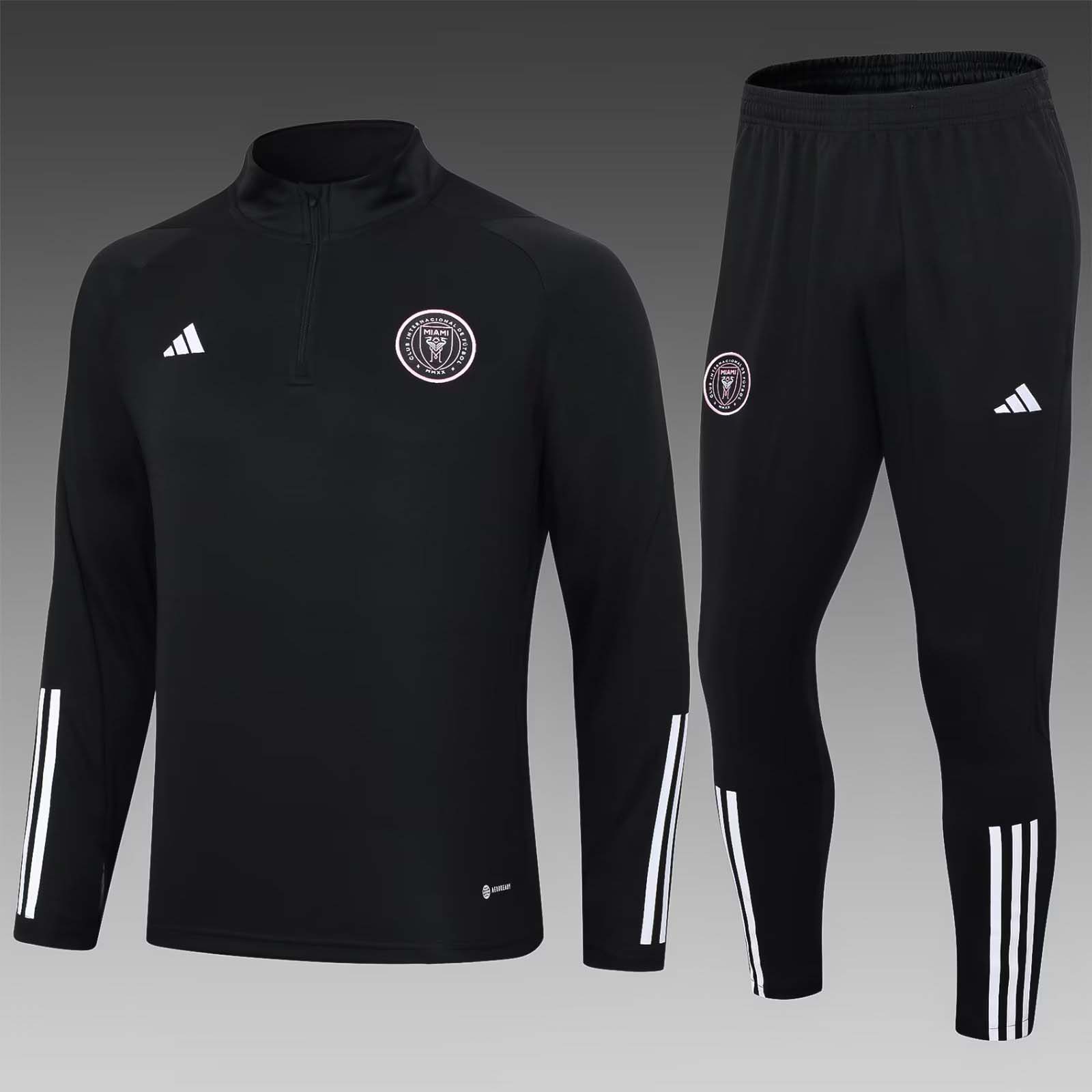 2023/2024 Inter Miami Halb-Reißverschluss Trainingsanzug Schwarz Fußballtrikot AAA fan-gradät Set