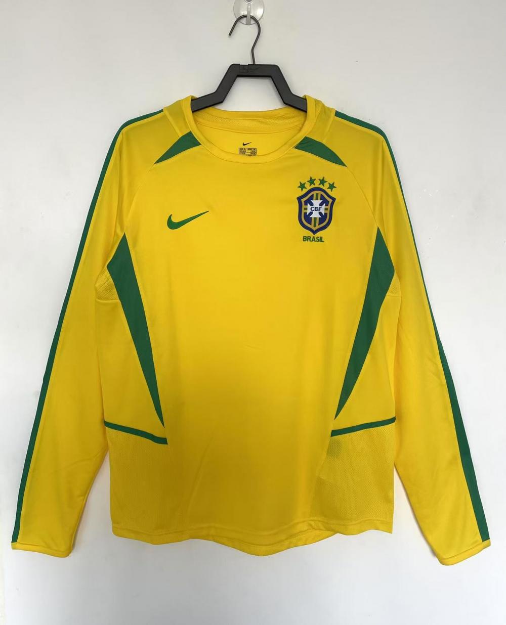 2002 레트로 롱슬리브 브라질 홈 축구 저지 태국 퀄리티