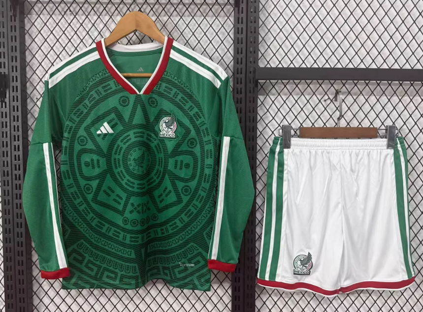 2026 Long Sleeve Mexico Home Football Jersey AAA fan-grade Kids Size