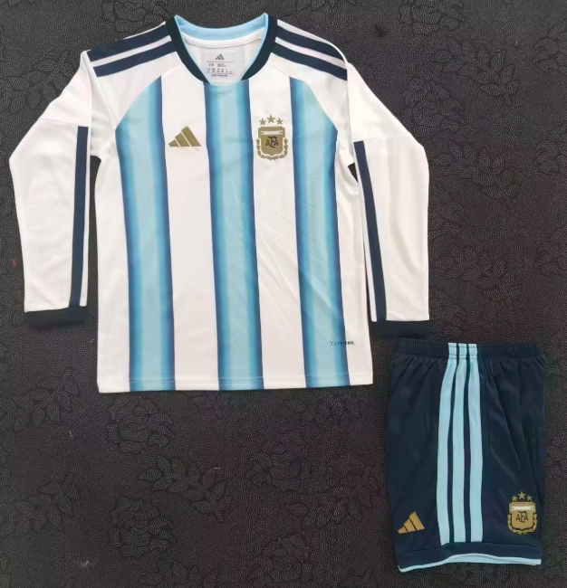 2026 Long Sleeve Argentina Home Football Jersey AAA fan-grade Kids Size