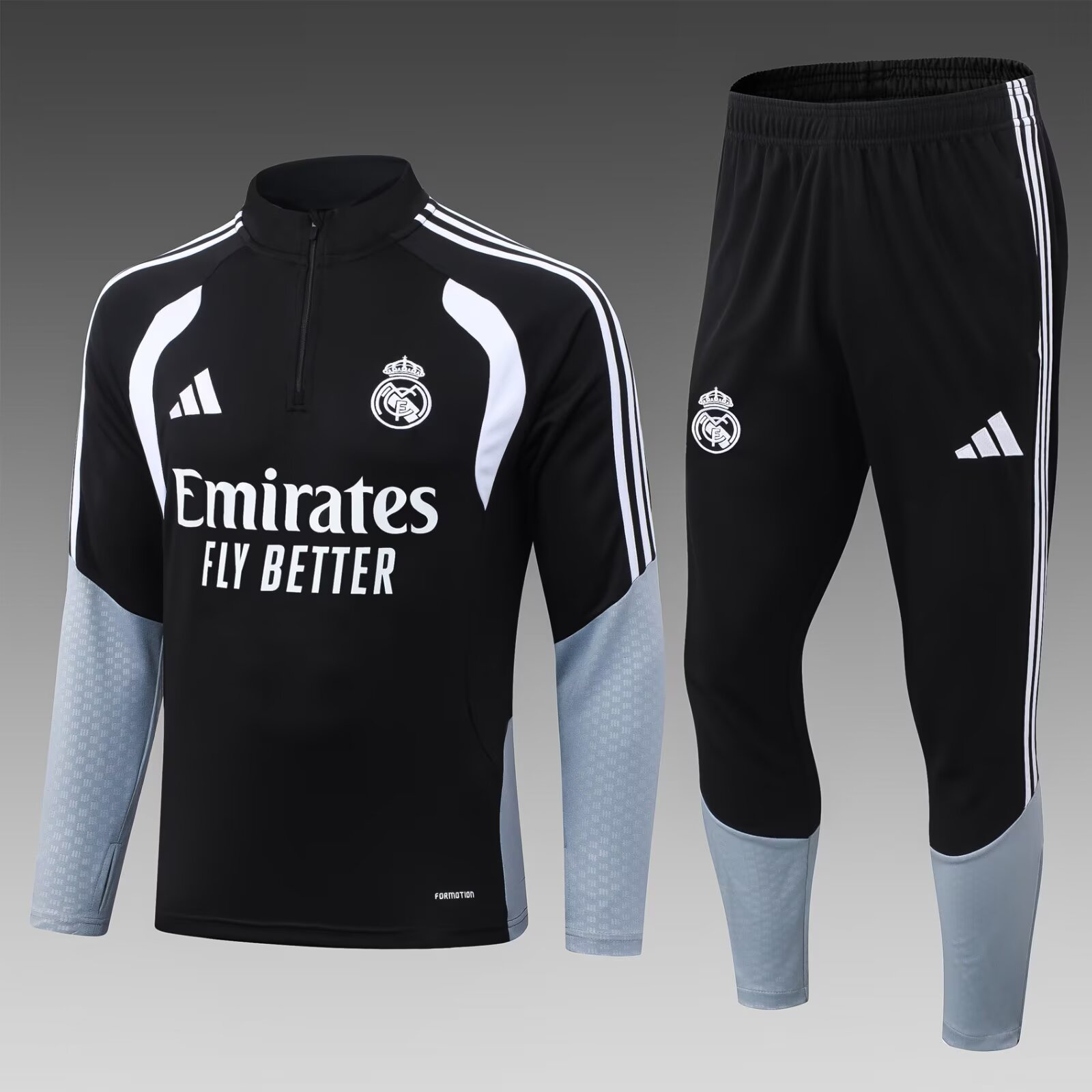 2026/2027 Real Madrid Half-Pull Training Suit Black Gray Football Jersey 1:1 Thai Quality